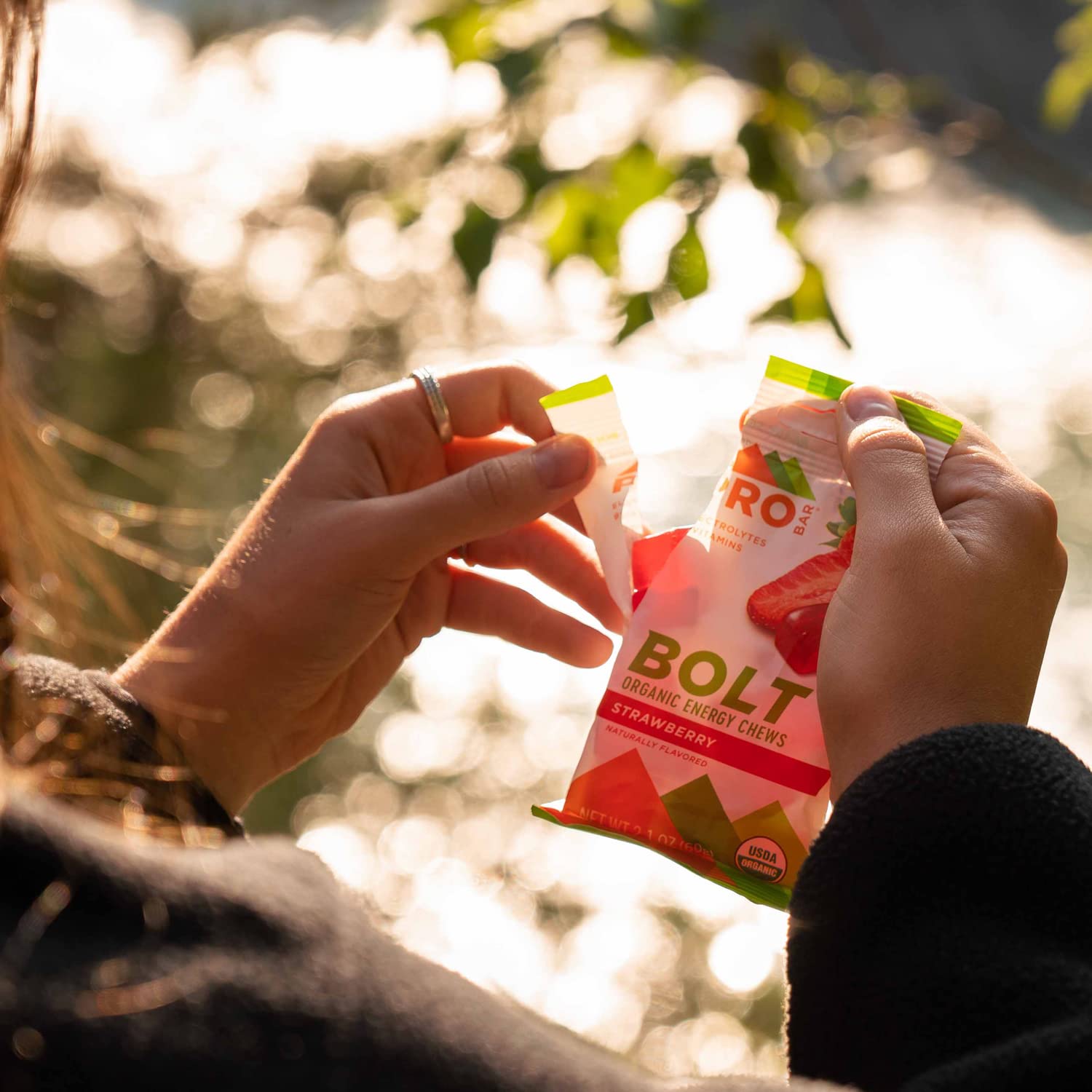 PROBAR Bolt strawberry vitamins B & C boost energy and hydration support.