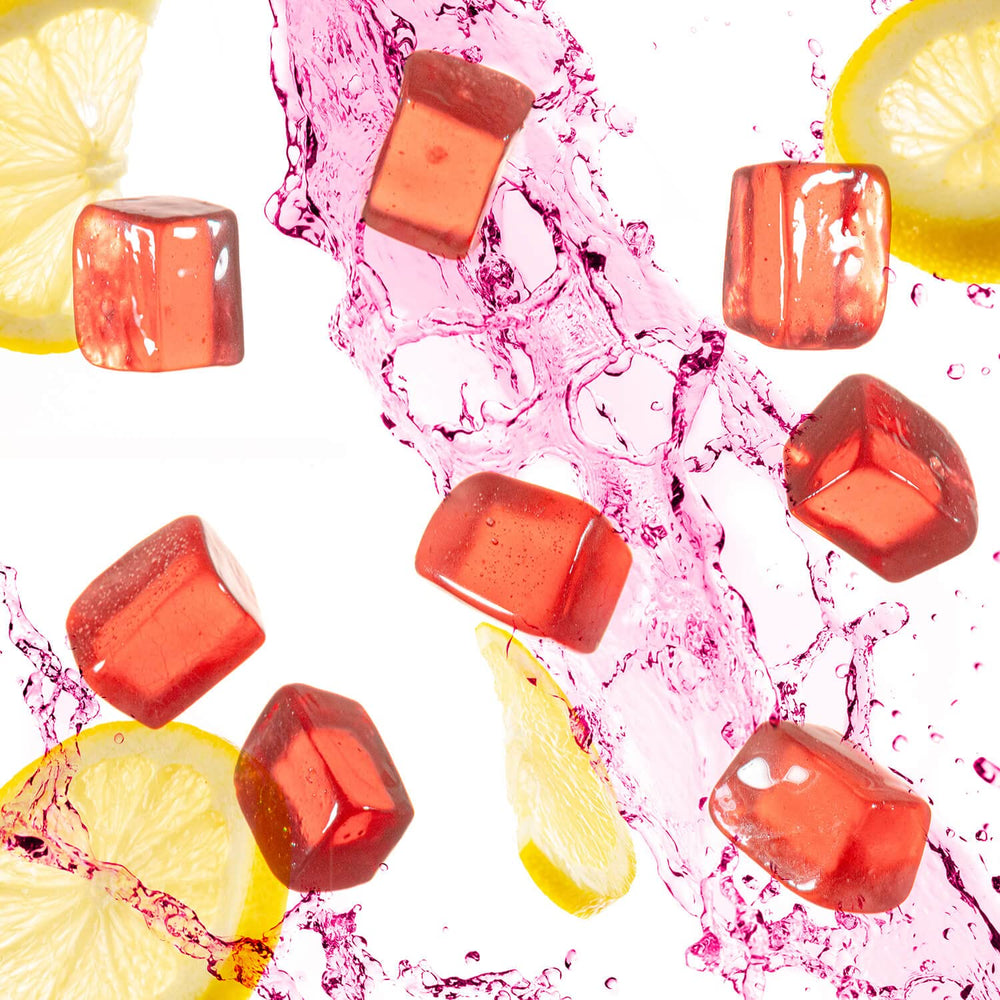 Probar Bolt Pink Lemonade chews close-up, organic ingredients visible
