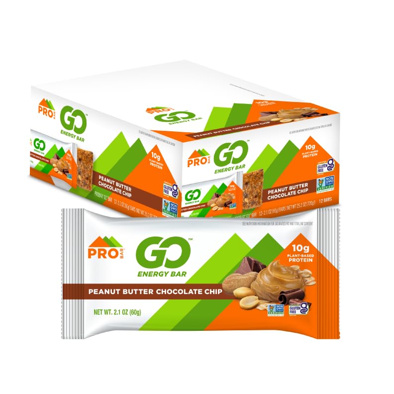 Probar GO Energy Bar Peanut Butter Chocolate Chip wrapper, gluten-free on-the-go snack.