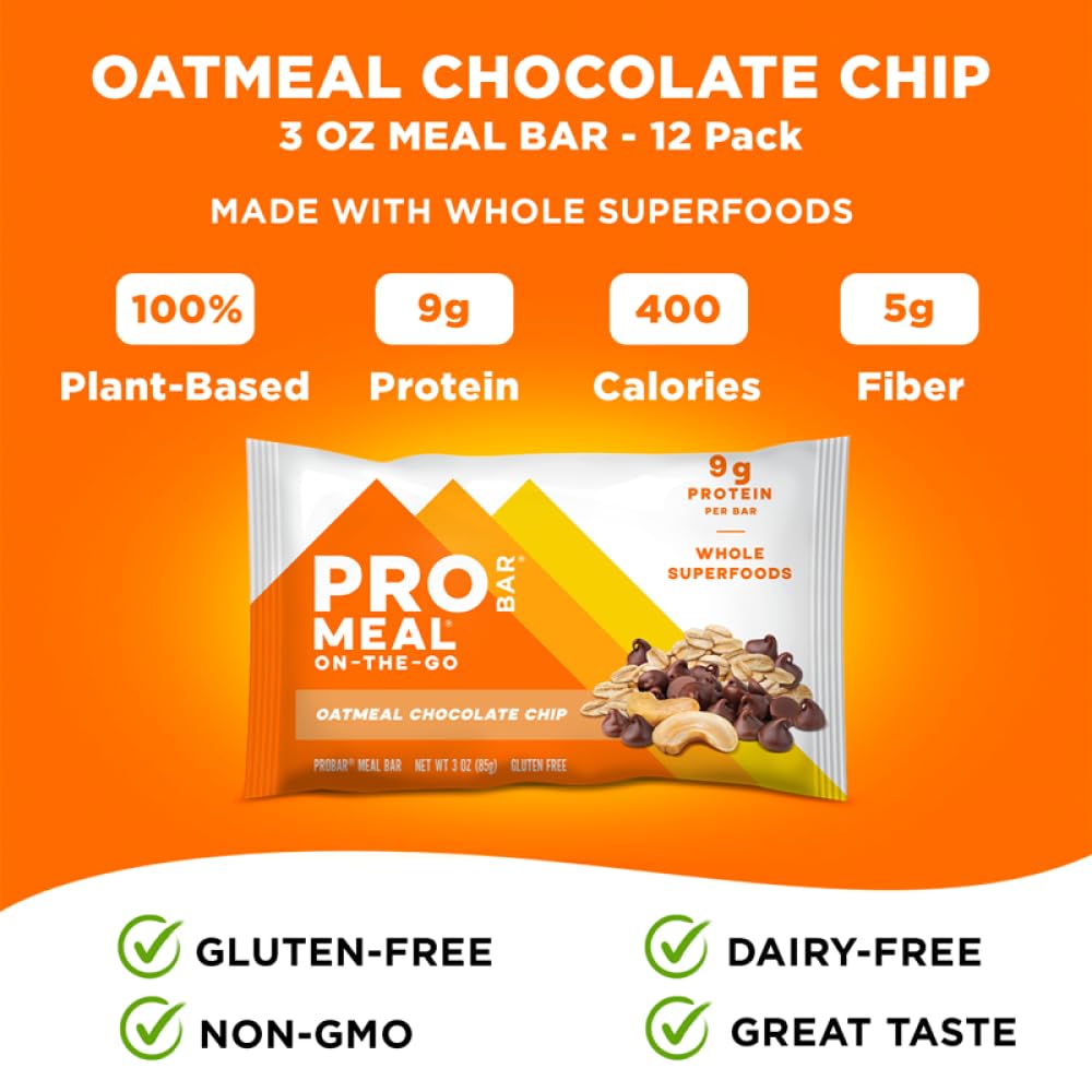 Probar oatmeal-chocolate-chip-bar: plant-based protein and fiber in a convenient bite