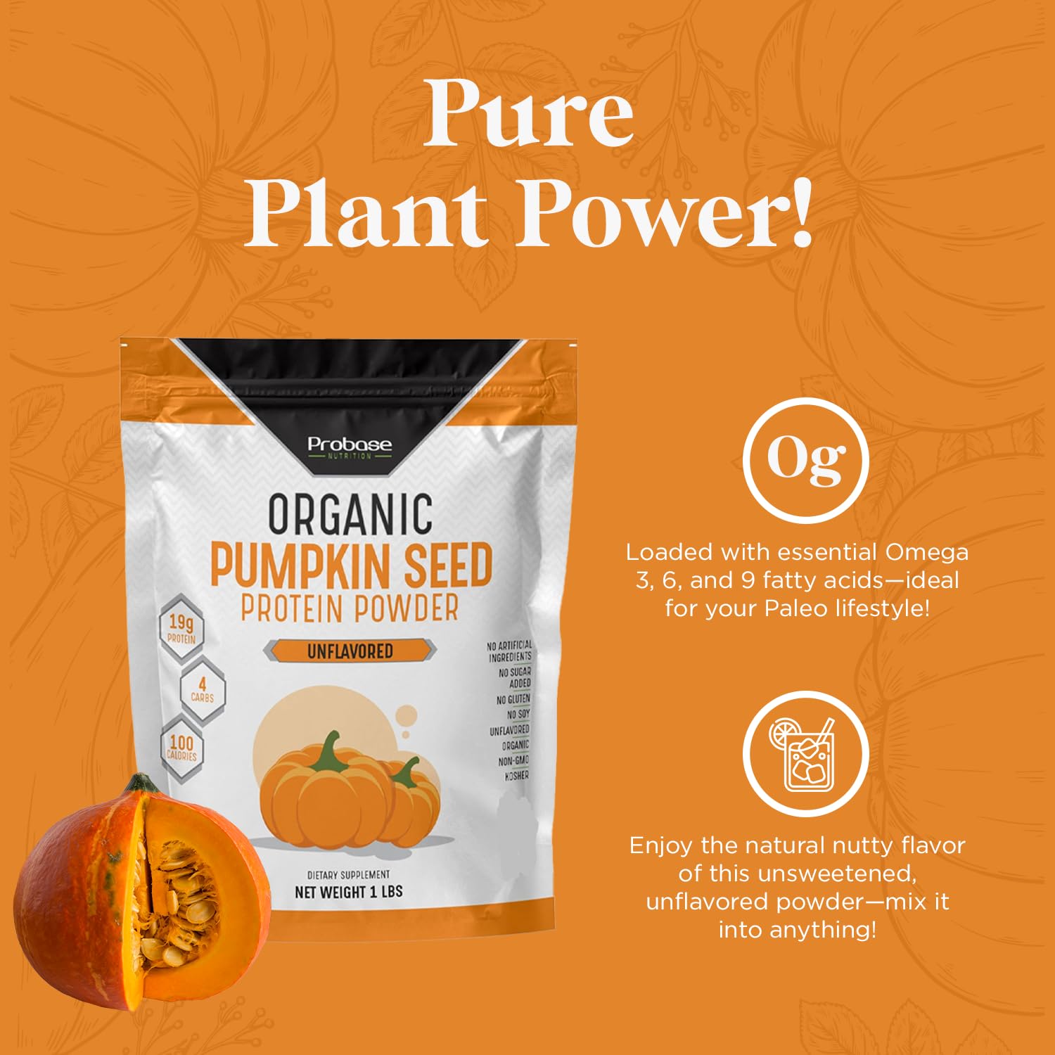Probase Nutrition pumpkin seed protein powder bag, ready for daily plant-based fueling.