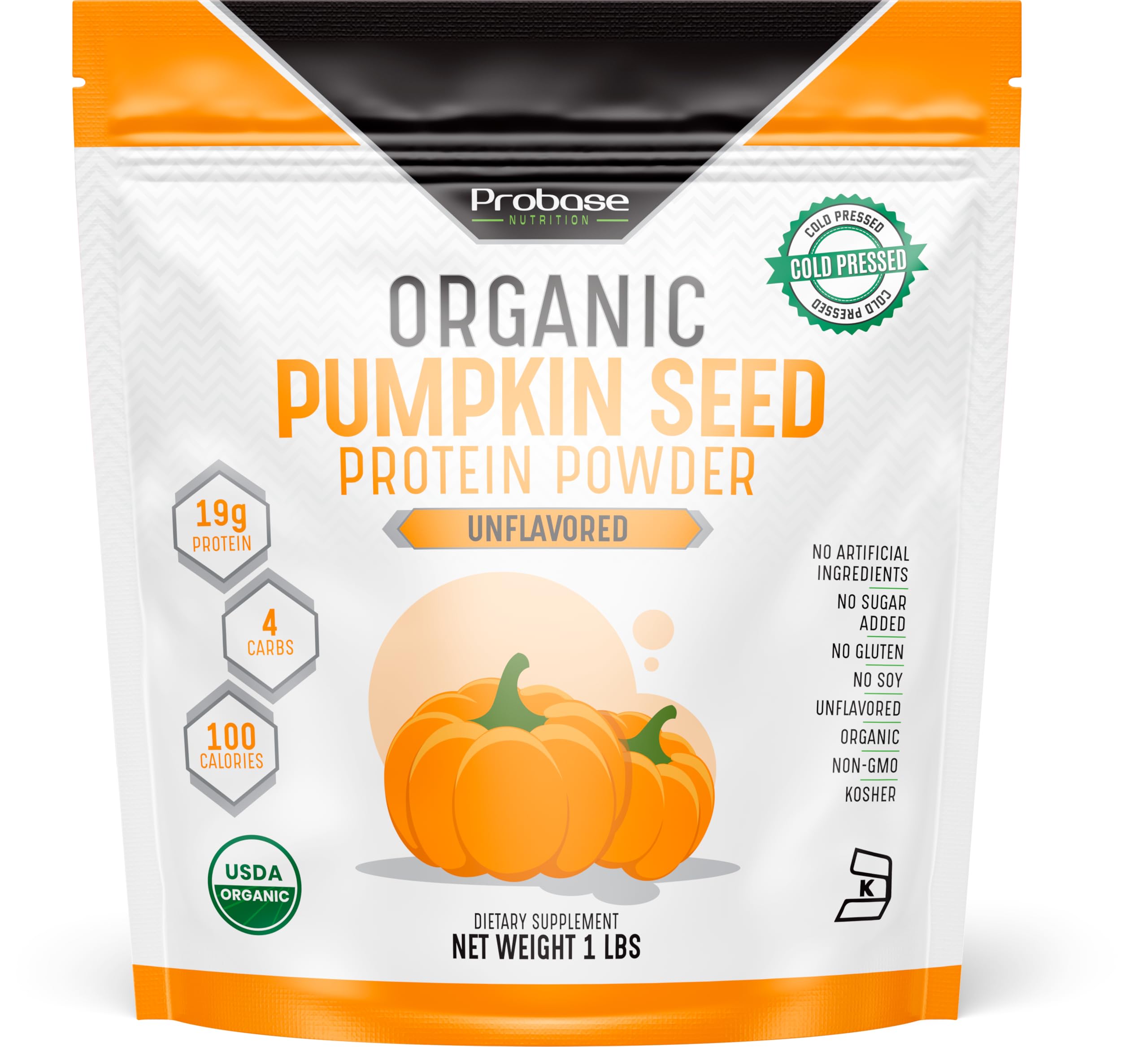 Probase Nutrition pumpkin seed protein powder jar front, ideal for plant-based post-workout shakes.