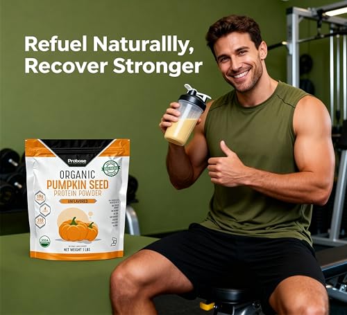 Probase Nutrition pumpkin seed protein powder, unflavored powder, perfect for easy mixing into smoothies.