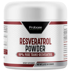 Probase Nutrition Trans Resveratrol bottle shows high-purity powder for daily wellness.