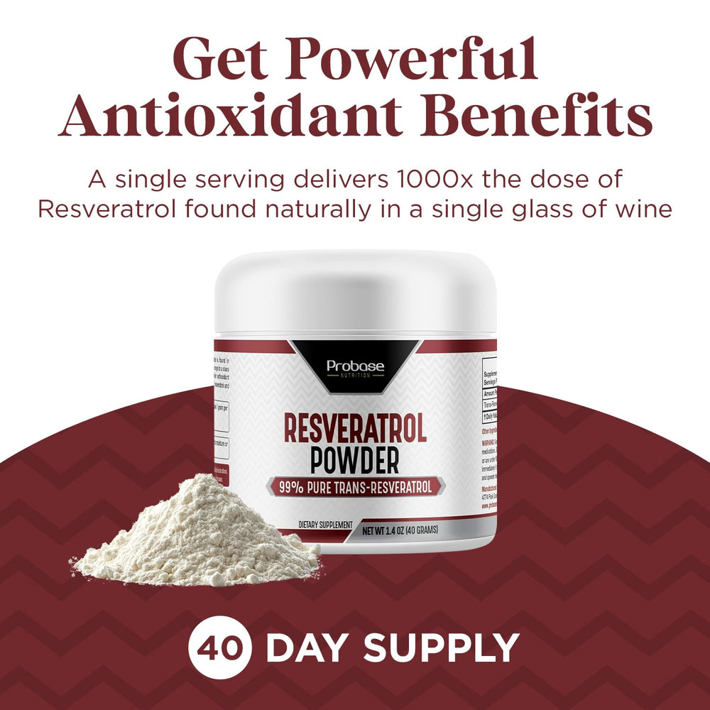 Scoop of Probase Nutrition Trans Resveratrol for easy daily dosing.