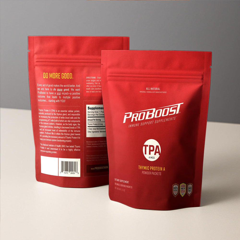 ProBoost Thymic Protein A label highlights non-GMO, all-natural ingredients.