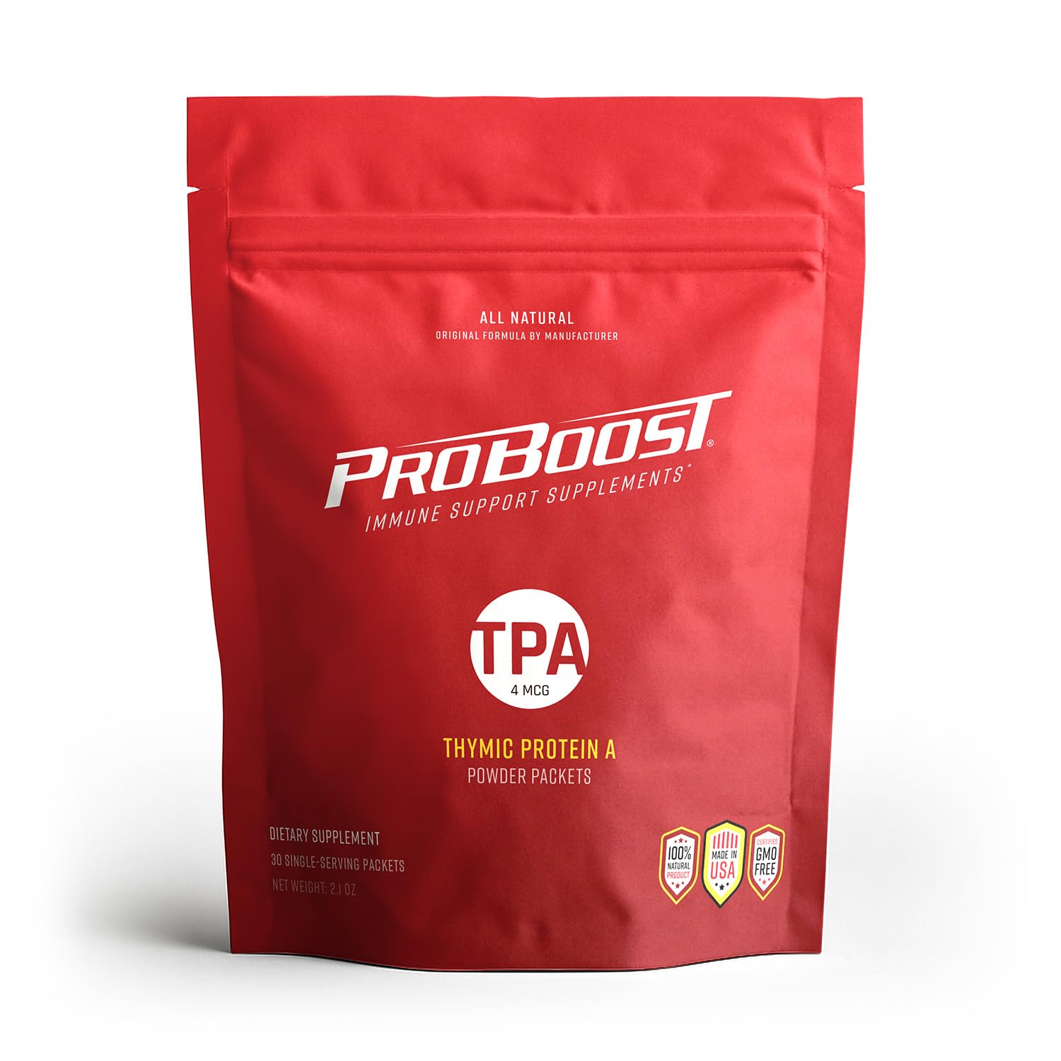 ProBoost Thymic Protein A powder packets ready for daily use and easy dosing.