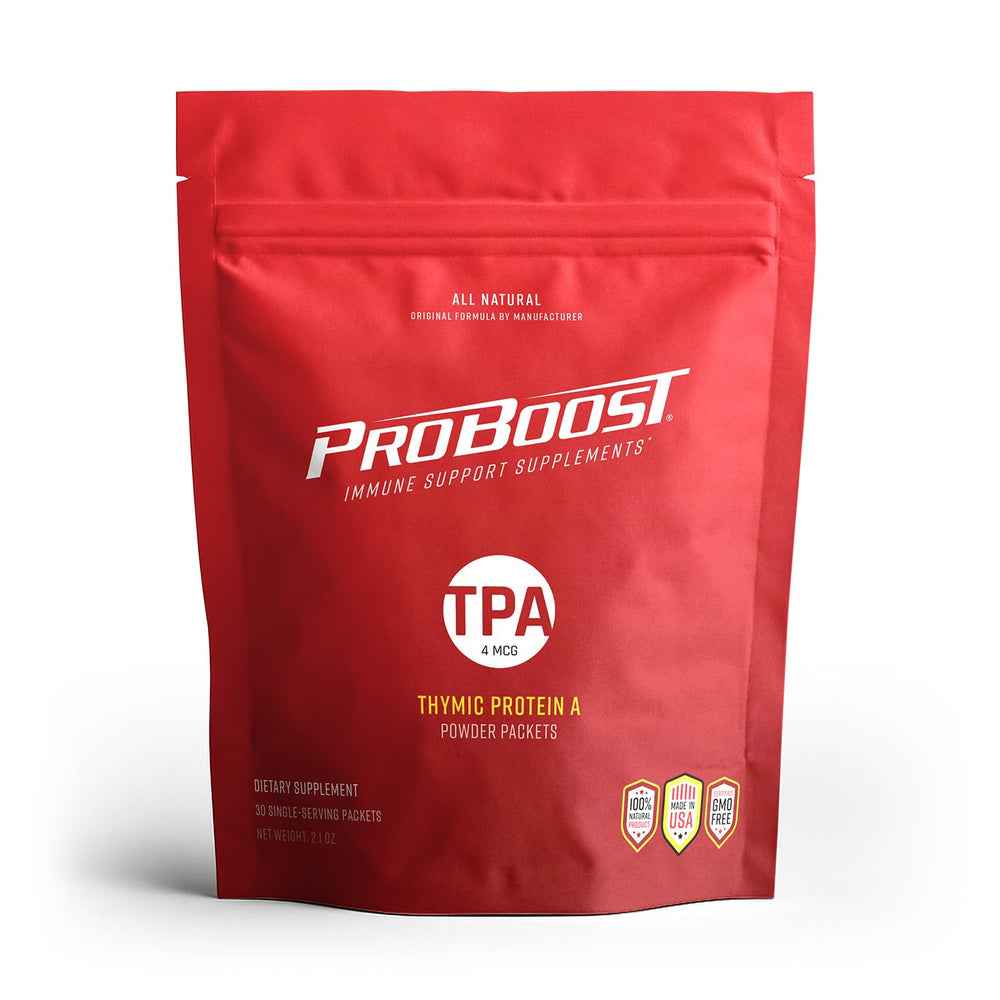 ProBoost Thymic Protein A powder packets ready for daily use and easy dosing.