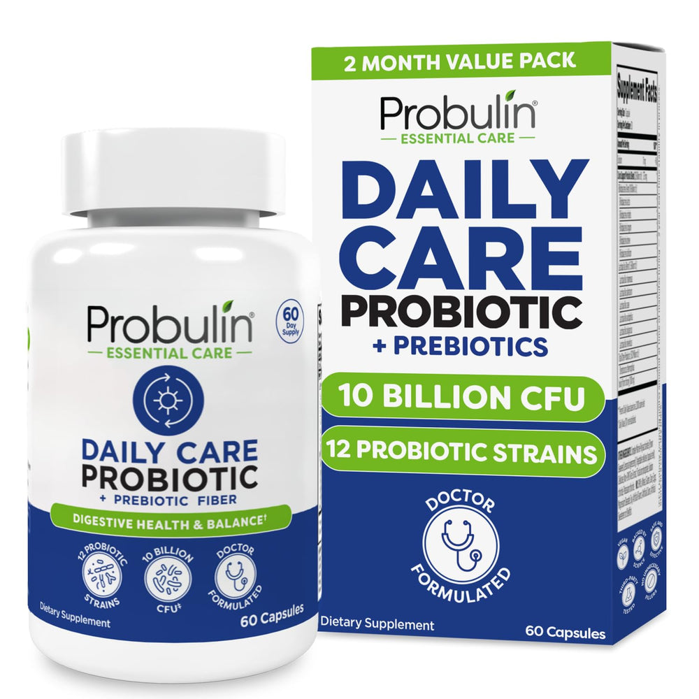 Probulin Daily Care probiotic bottle with capsules supports digestive balance and immune health