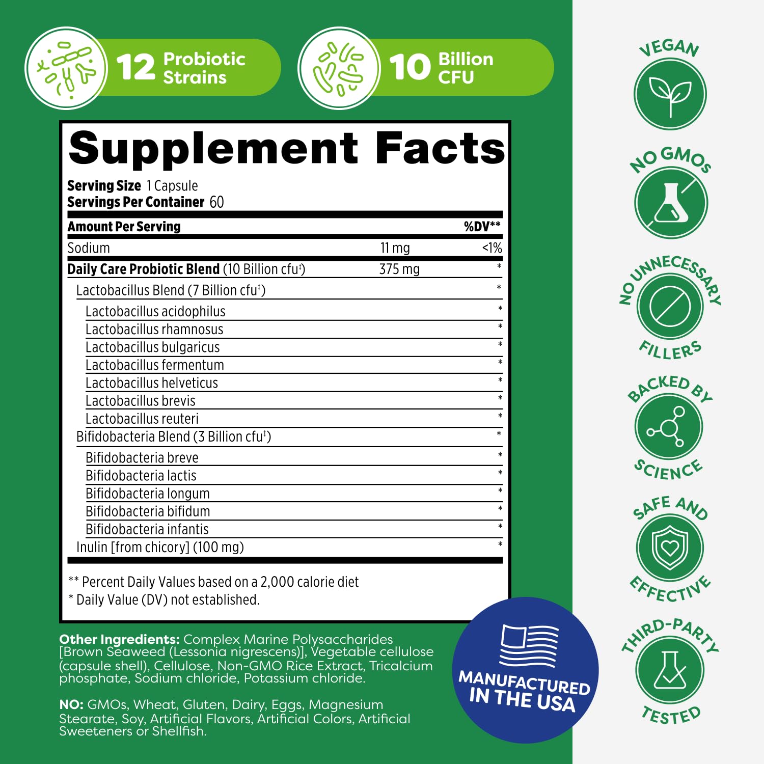 Probulin Daily Care ingredients list highlights prebiotics and postbiotics included