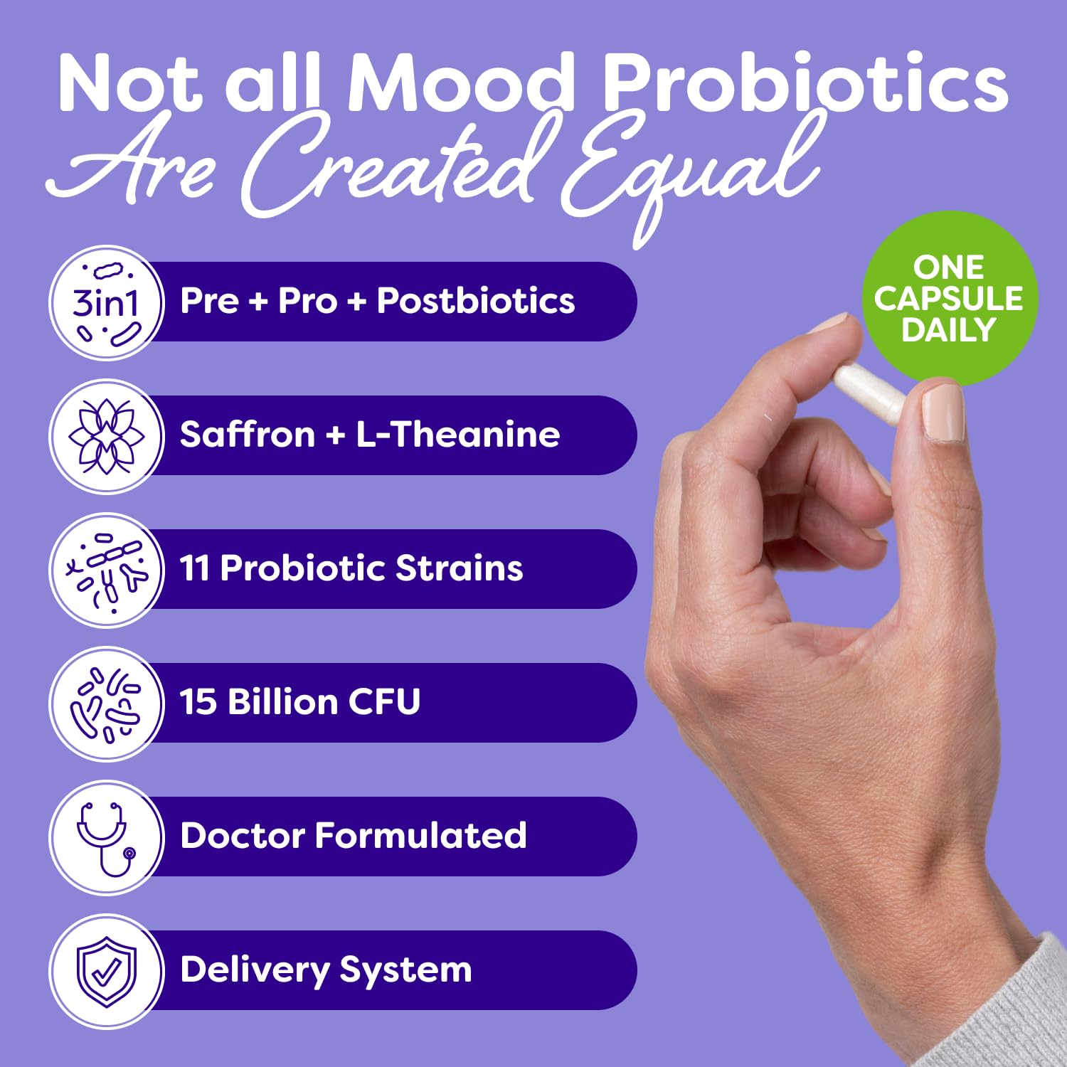 Probulin Mood Probiotics capsules for easy daily mood support.
