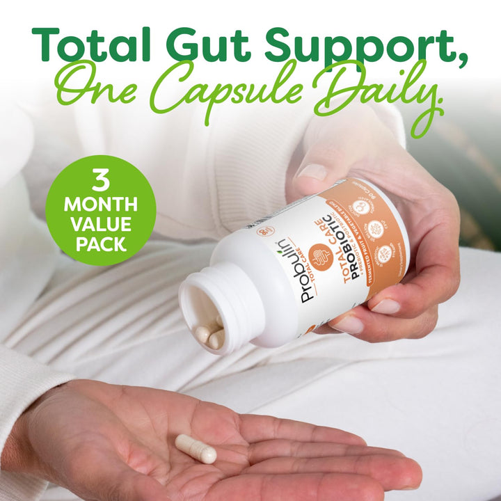 Probulin Total Care vegan capsules ready for daily use.