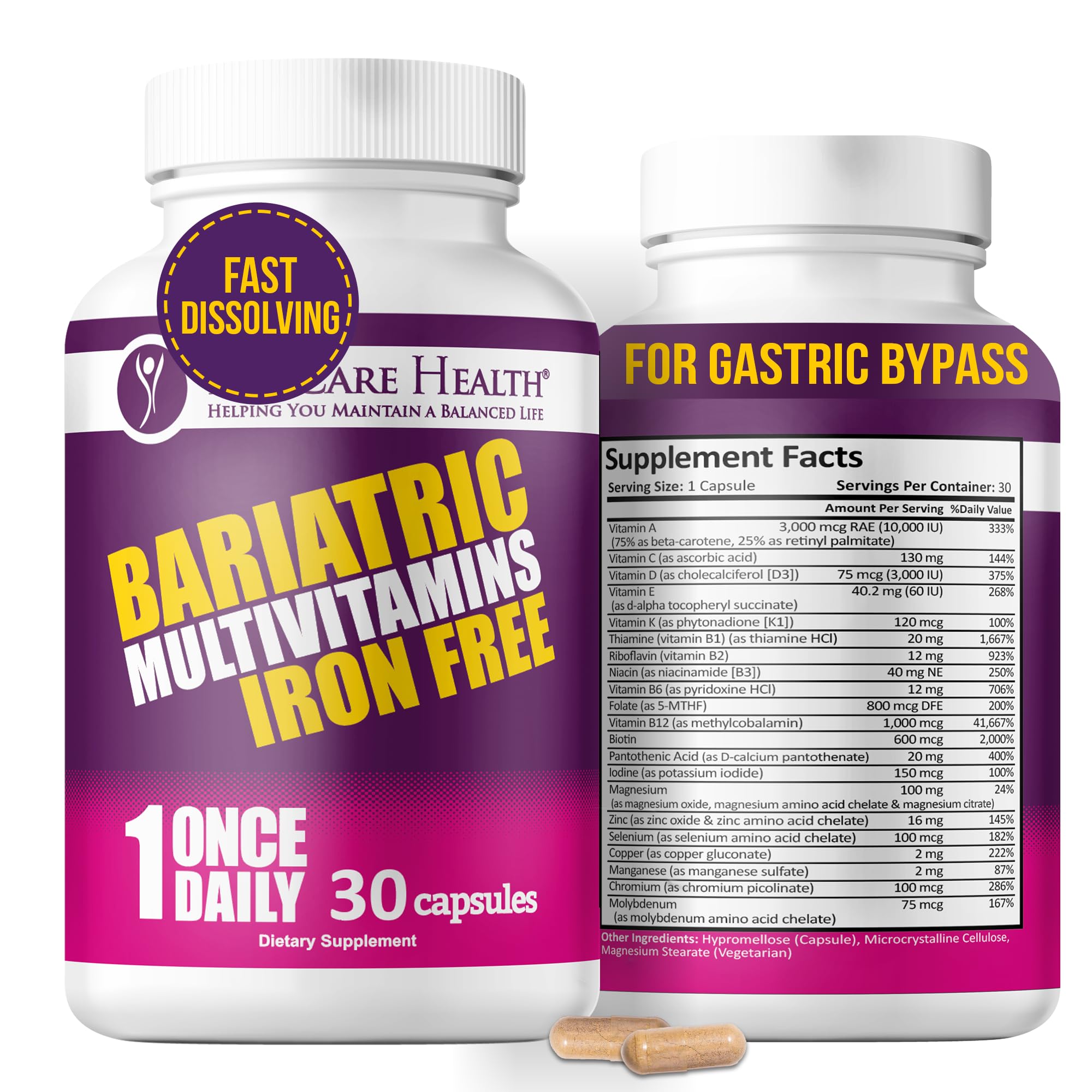 ProCare Health bariatric multivitamin capsules for post-surgery nutrition.