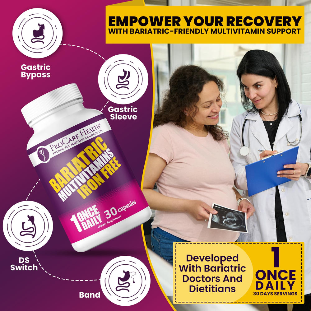 ProCare Health iron-free formula tailored for bariatric patients balancing essential vitamins.