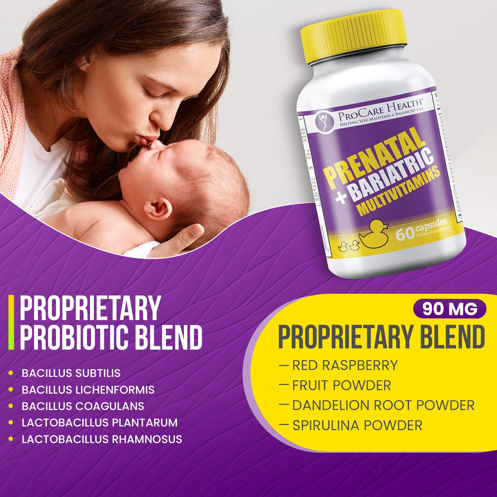 ProCare Health ingredients panel featuring iron, folate, and B12