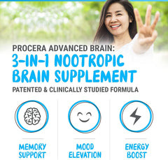 Procera Advanced Brain bottle pour illustrating quick-acting focus for study.