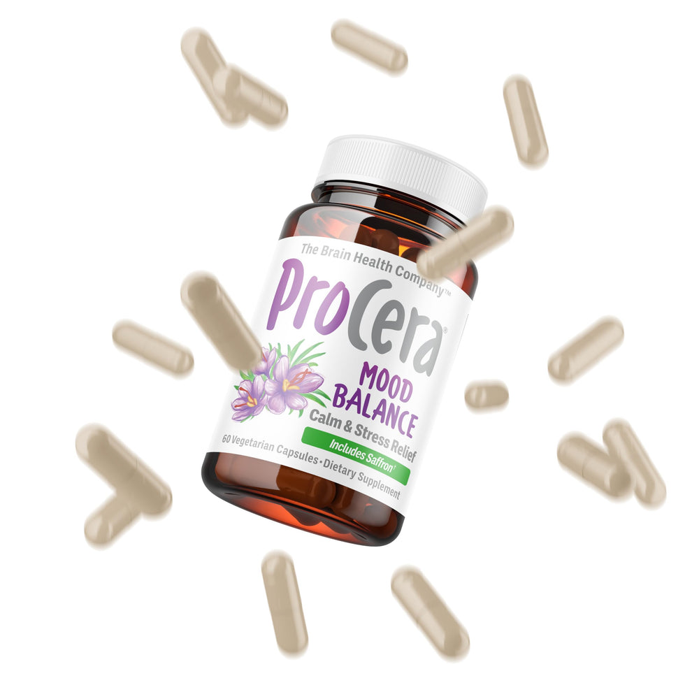 Procera Mood Support ingredients chart showing saffron, adaptogens, and B vitamins.