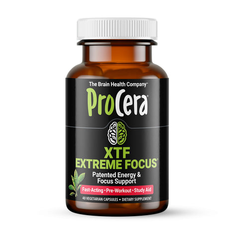 Procera XTF bottle label close-up highlighting branding and cognitive support potential