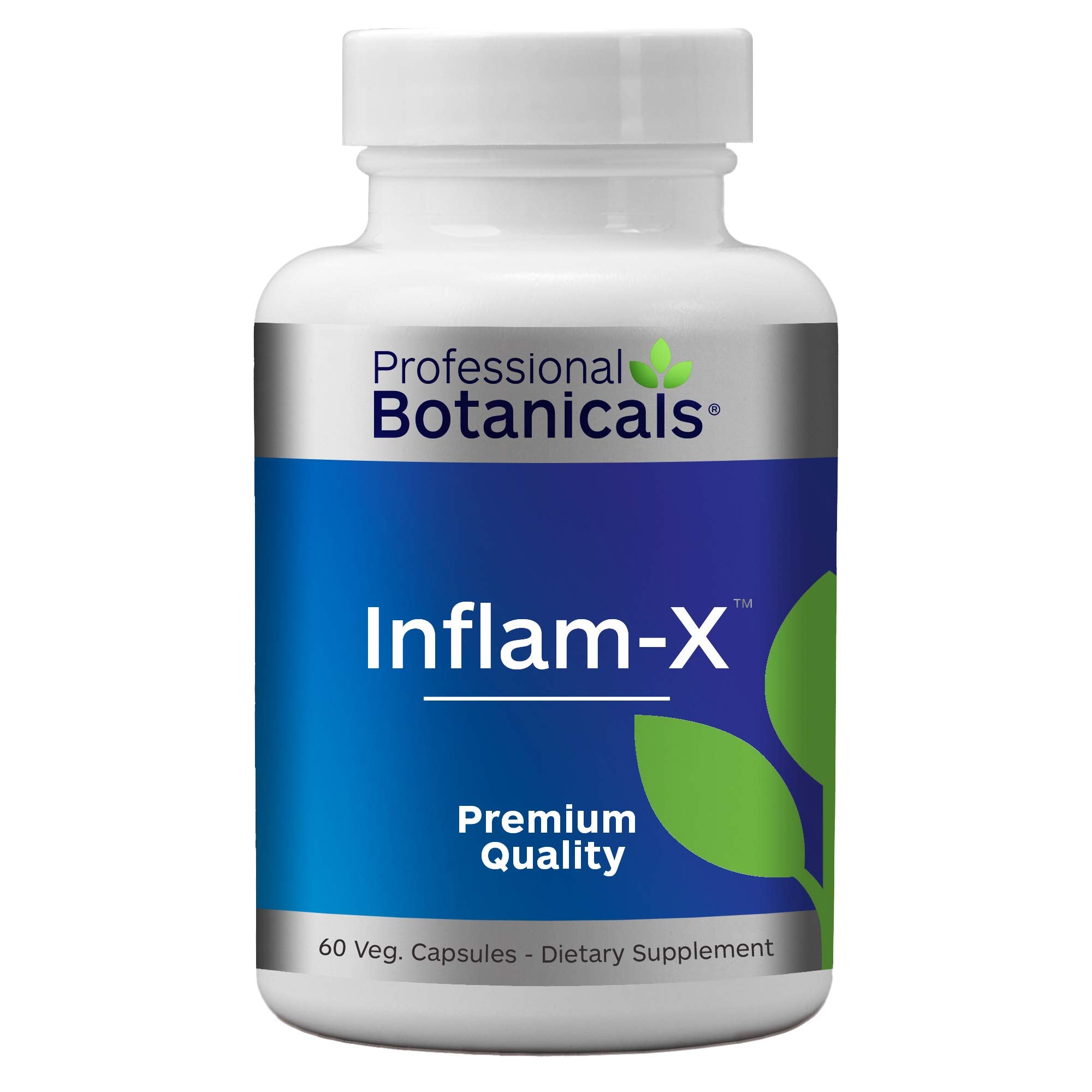 Professional Botanicals Inflam-X-Vegan bottle label highlighting turmeric blend for immune and circulatory support.