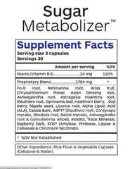 Professional Botanicals Sugar Metabolizer bottle back with dosage information.