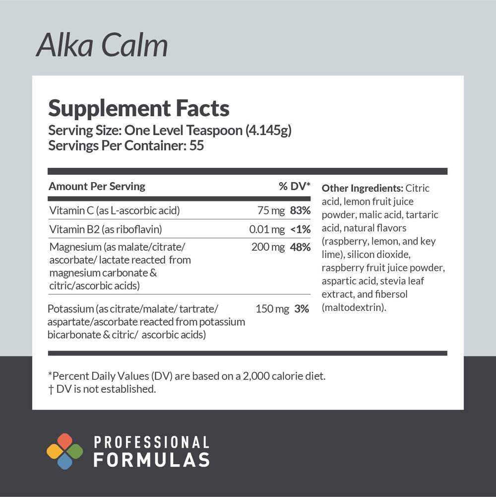 Professional Formulas Alka Calm measuring scoop for easy serving and dosing.