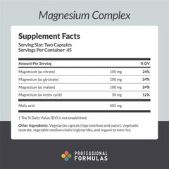 Close-up of Professional Formulas Magnesium Complex capsules highlighting neuromuscular support potential.