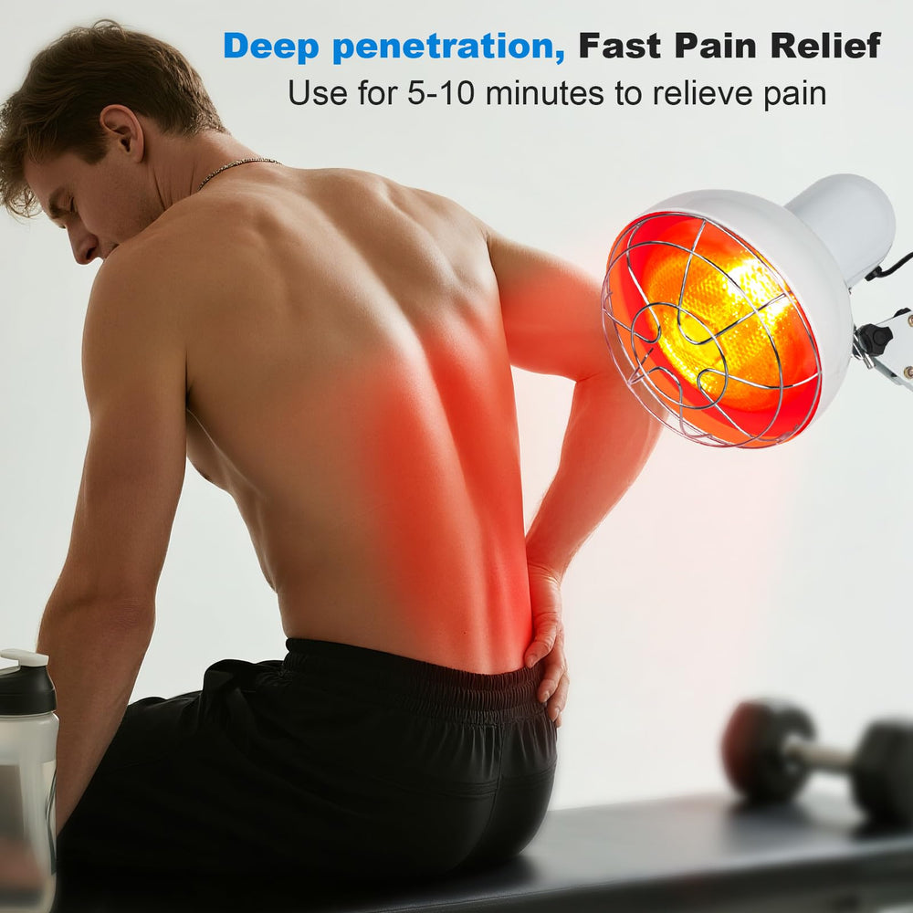 Profey 150W bulb delivering steady warmth for muscles and joints.
