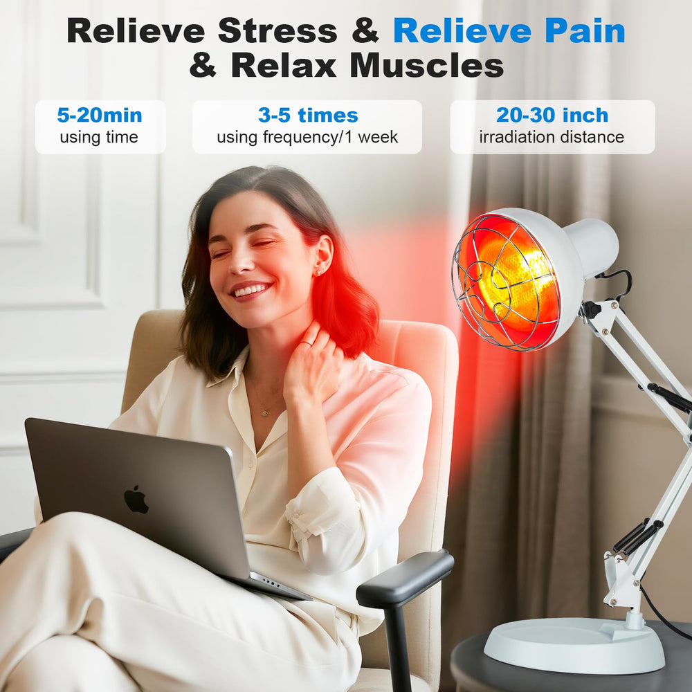 Profey lamp neck-shoulder use for soothing tension during work.
