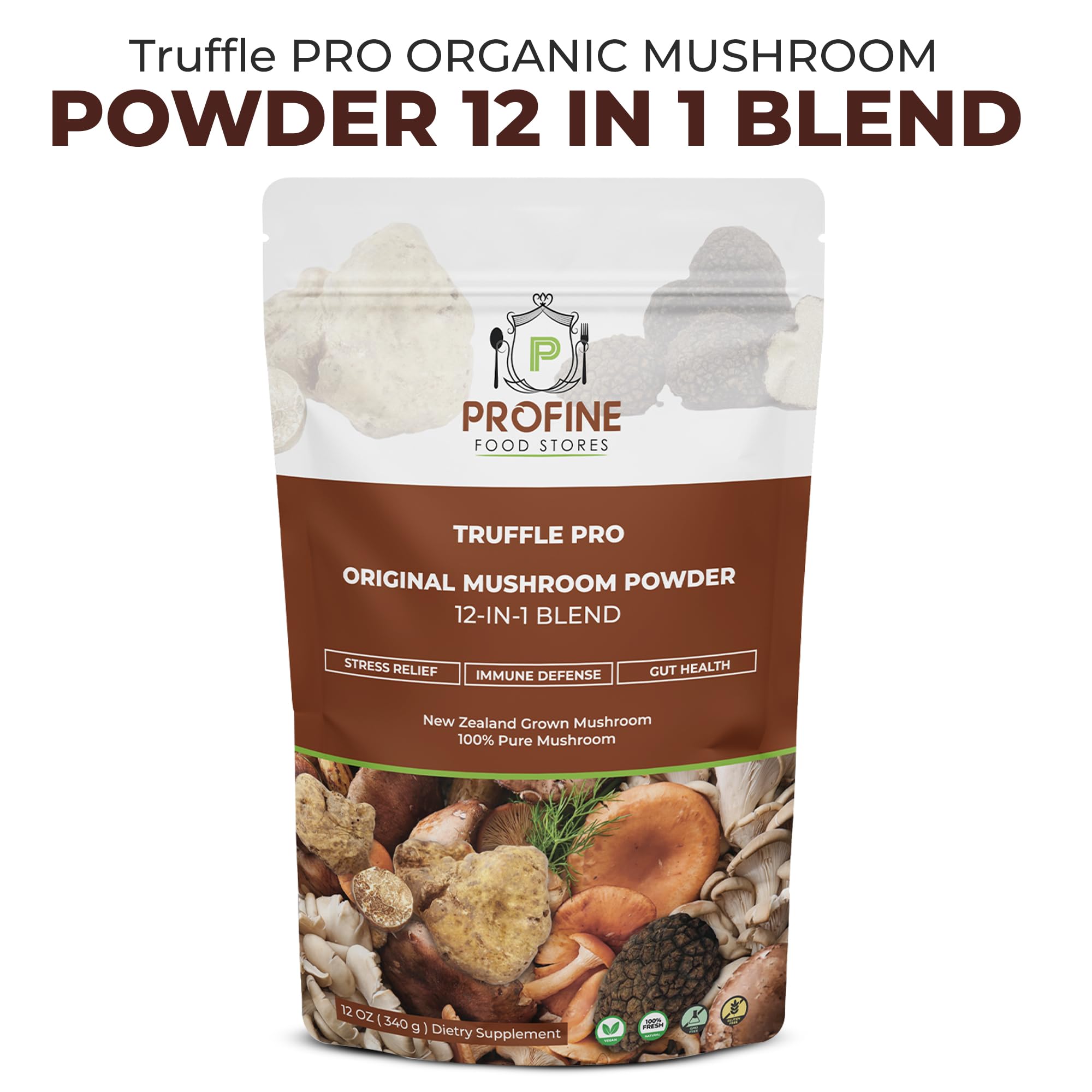 Profine 12 Mushroom Powder scoop demonstrates precise dosing for daily use.
