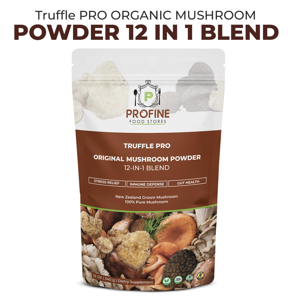 Profine 12 Mushroom Powder scoop demonstrates precise dosing for daily use.