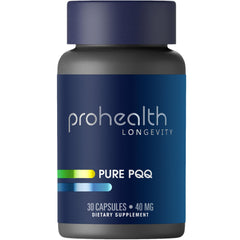 ProHealth Pure PQQ bottle on the counter, 40 mg formula for steady energy support