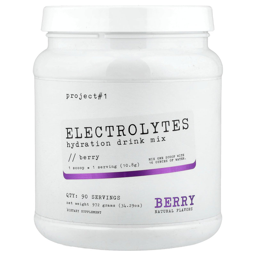 Project #1 Electrolyte Drink Mix Berry bottle pour supports hydration during workouts.
