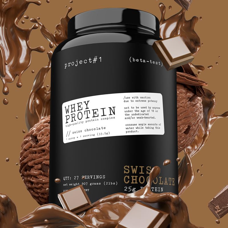 Project #1 Whey Protein Plus Cookies and Cream flavor close-up.