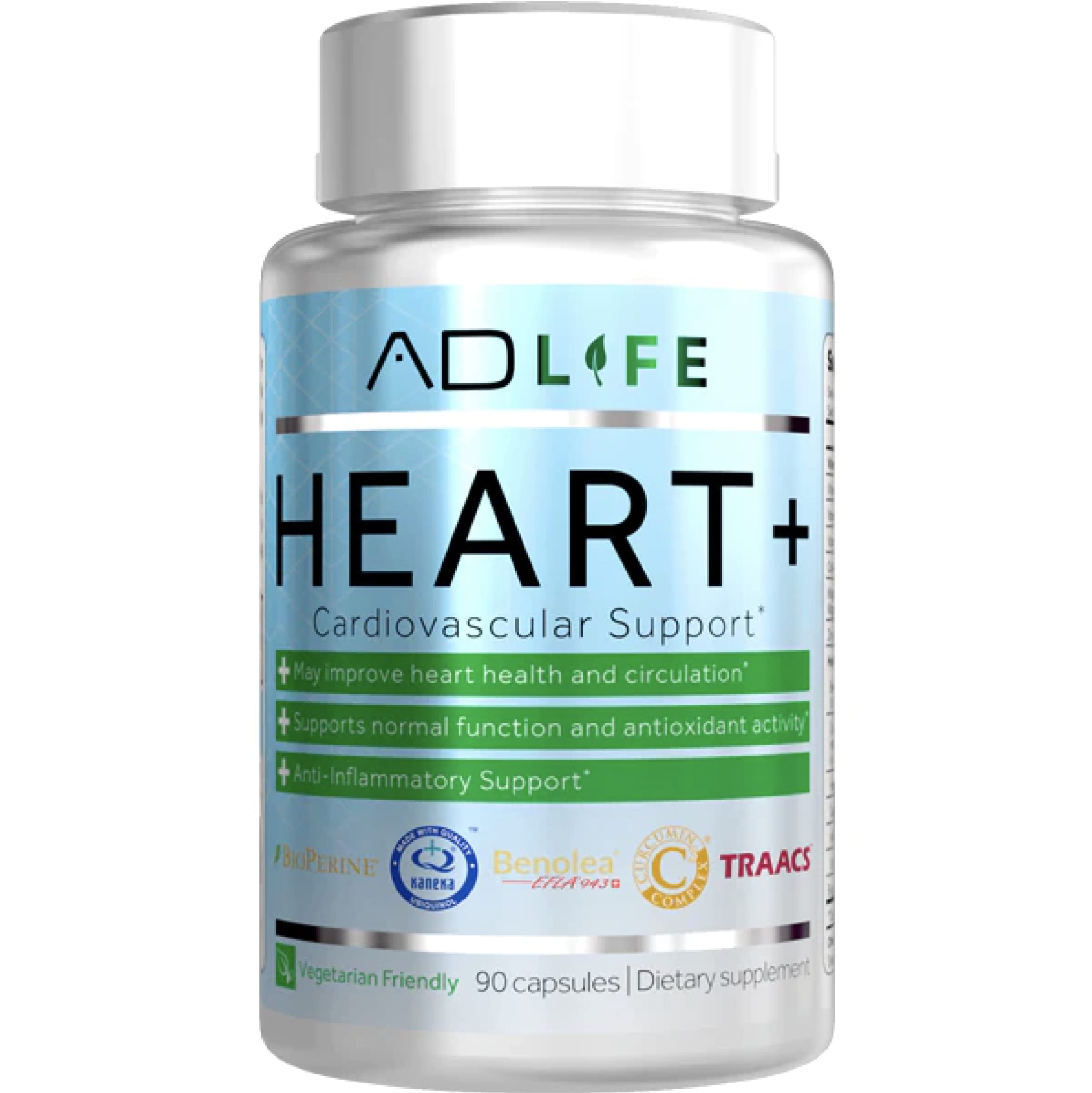 Project AD Heart+ bottle front displays the product label for heart health support.