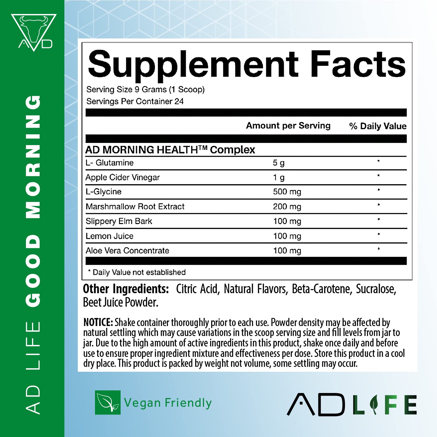 Project AD Life Good Mornin glass mix highlights convenient morning digestion support