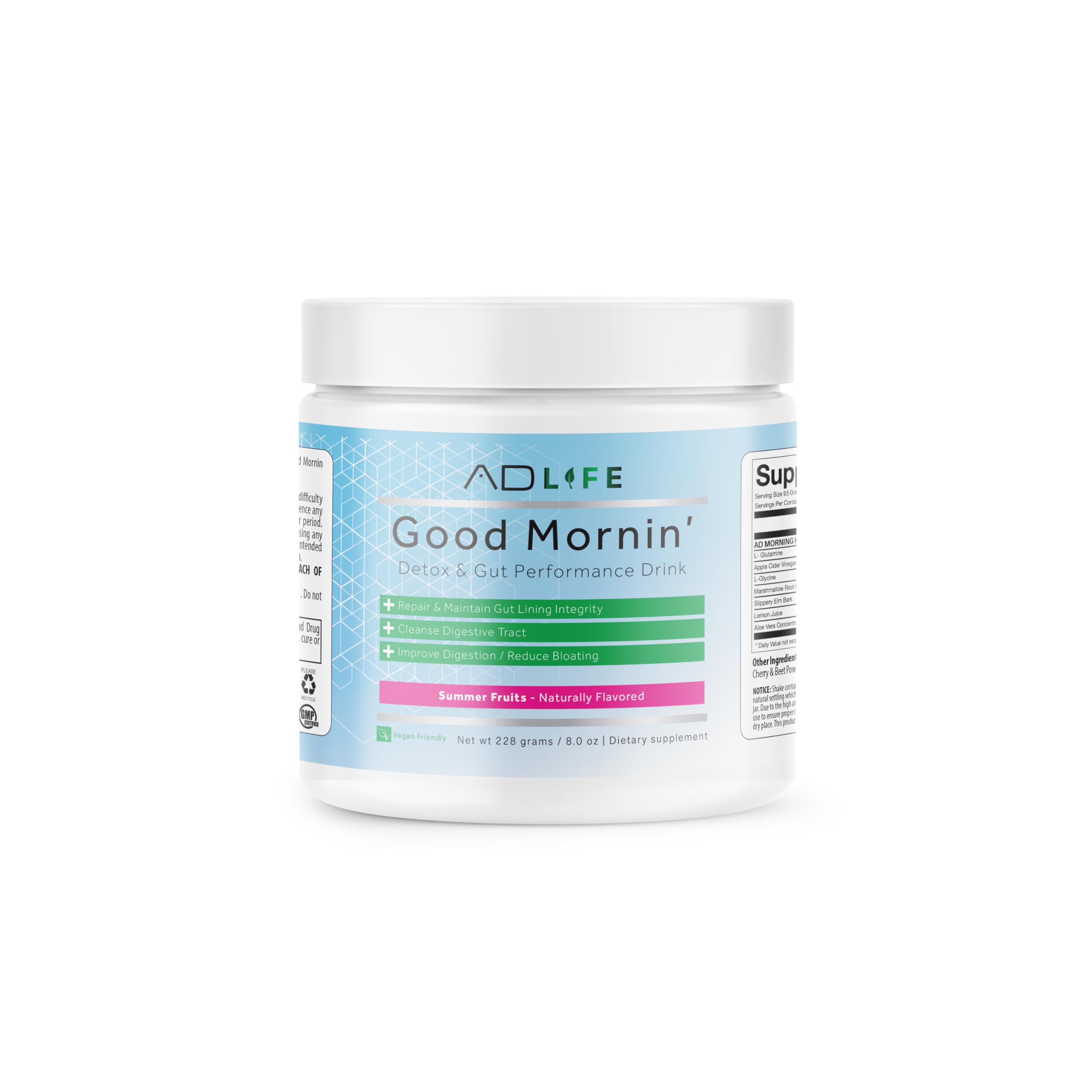 PROJECT AD Life Good Morning bottle with powder ready to mix for gut support.