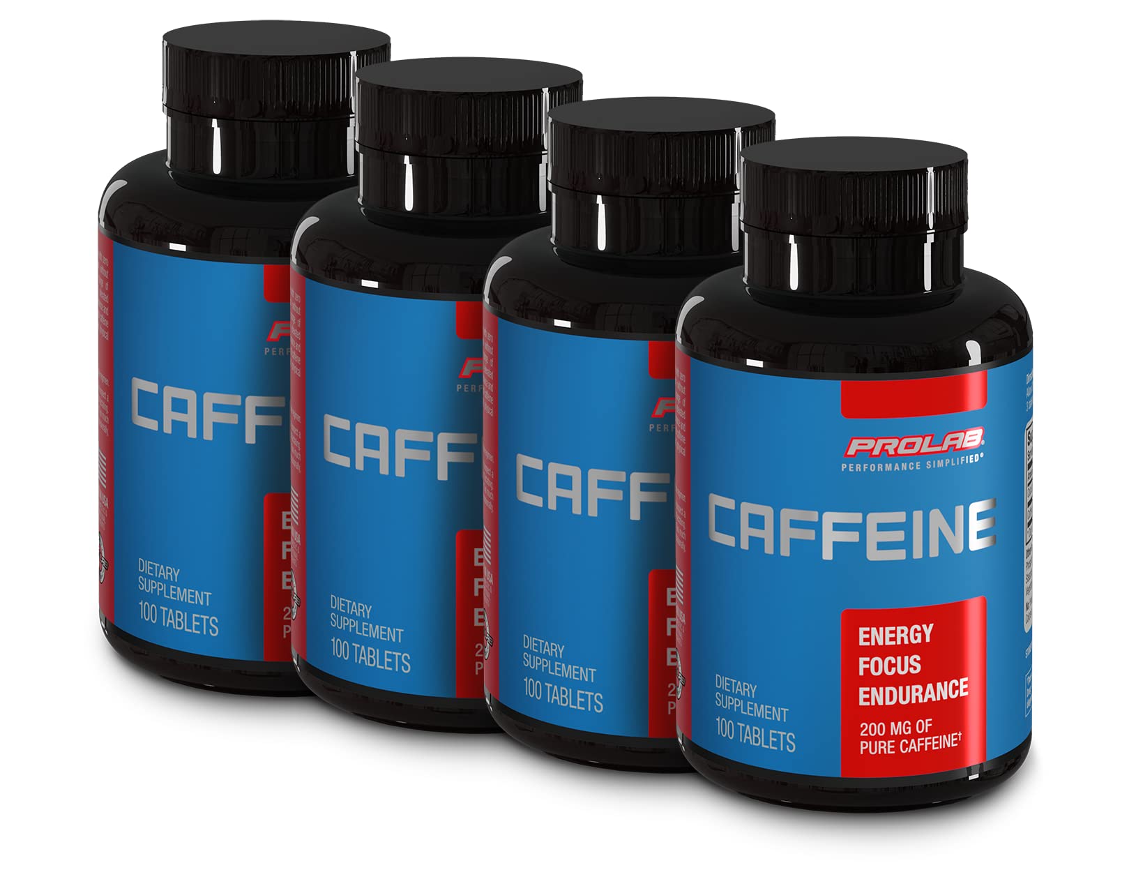 ProLab Caffeine Tablets 200mg bottle front view for steady energy and focus.