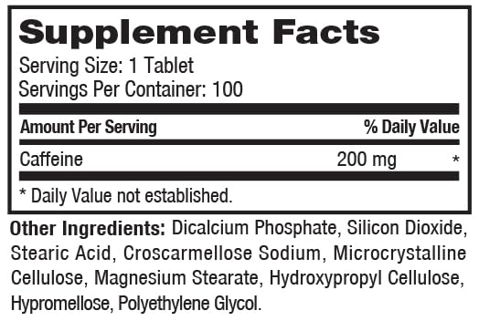 ProLab Caffeine Tablets 200mg packaging outside showing value-packed, convenient purchase.