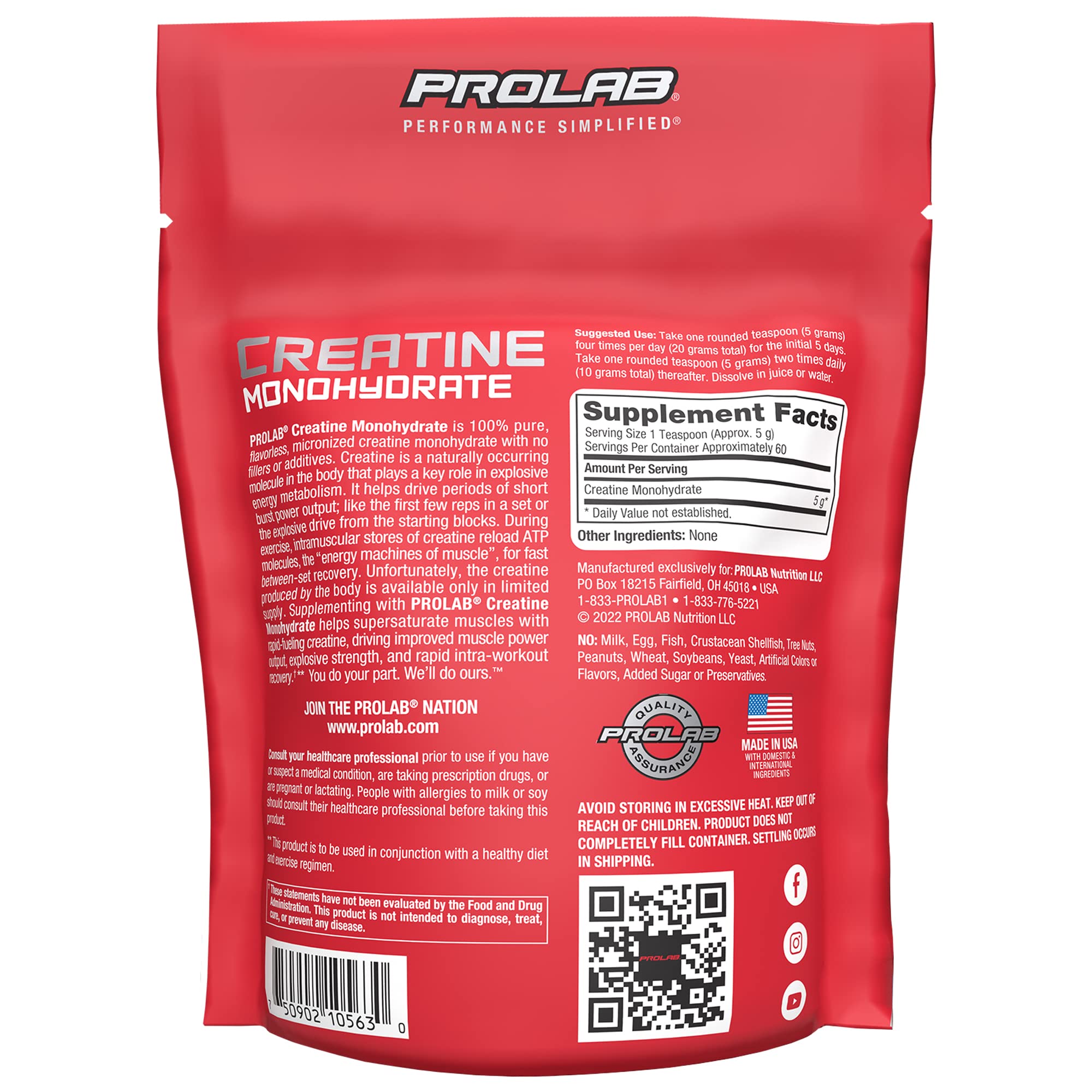 ProLab Creatine packaging closeup highlighting product branding and info.