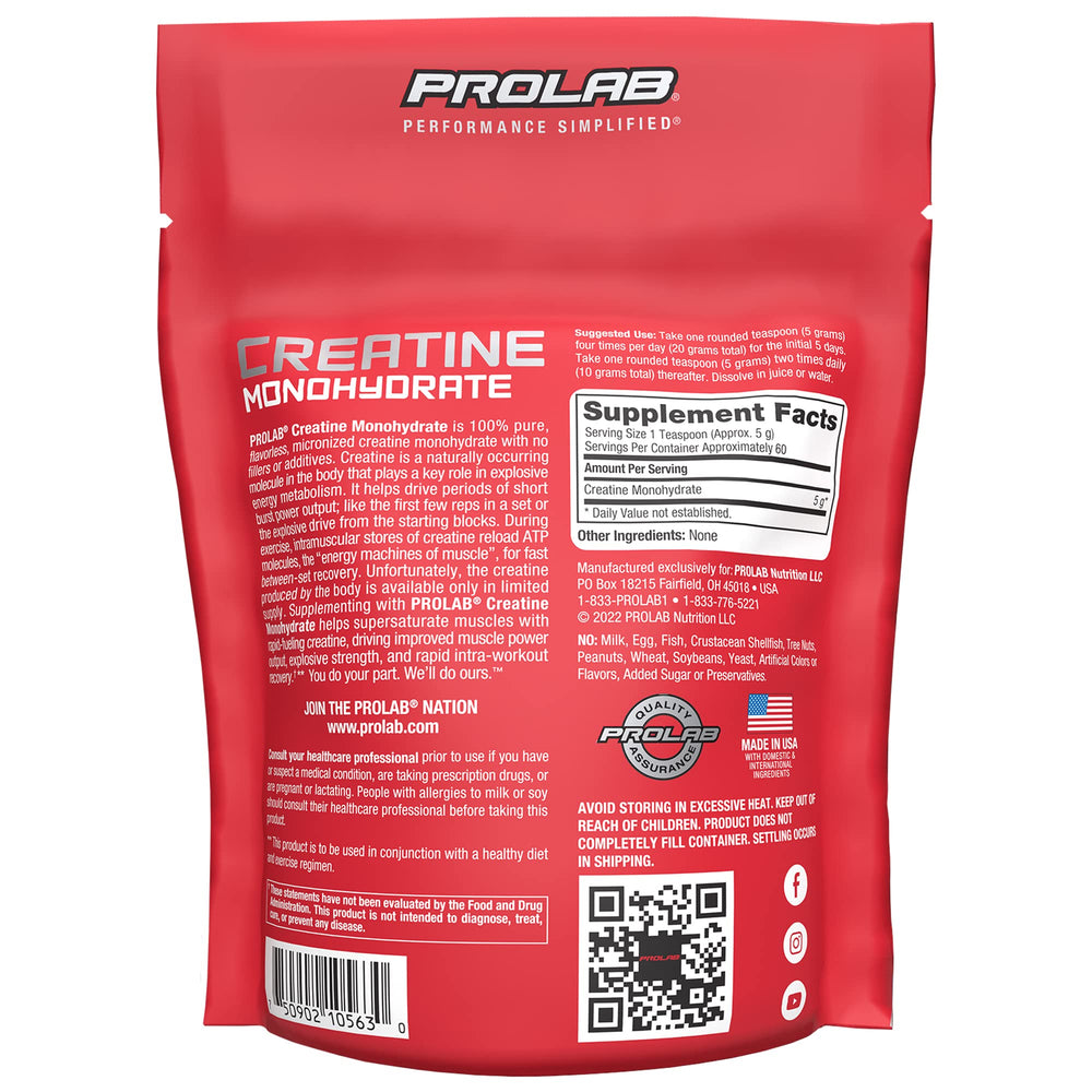 ProLab Creatine packaging closeup highlighting product branding and info.