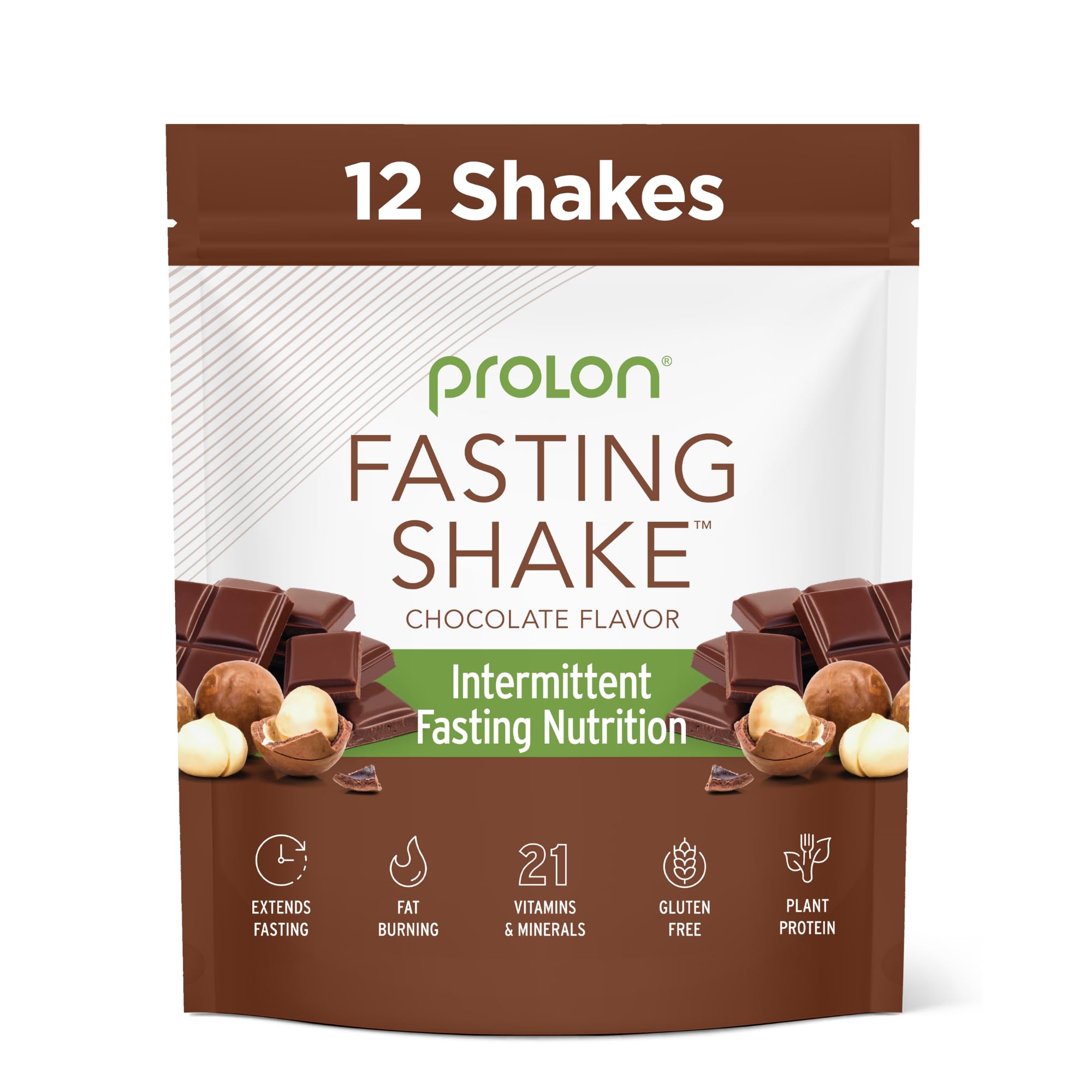 Prolon chocolate drink mix packet highlights low-sugar flavor for fasting mornings