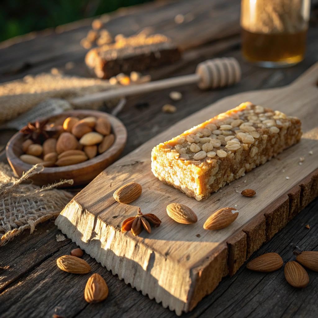 Texture close-up of Prolon bar showing crunchy nuts.