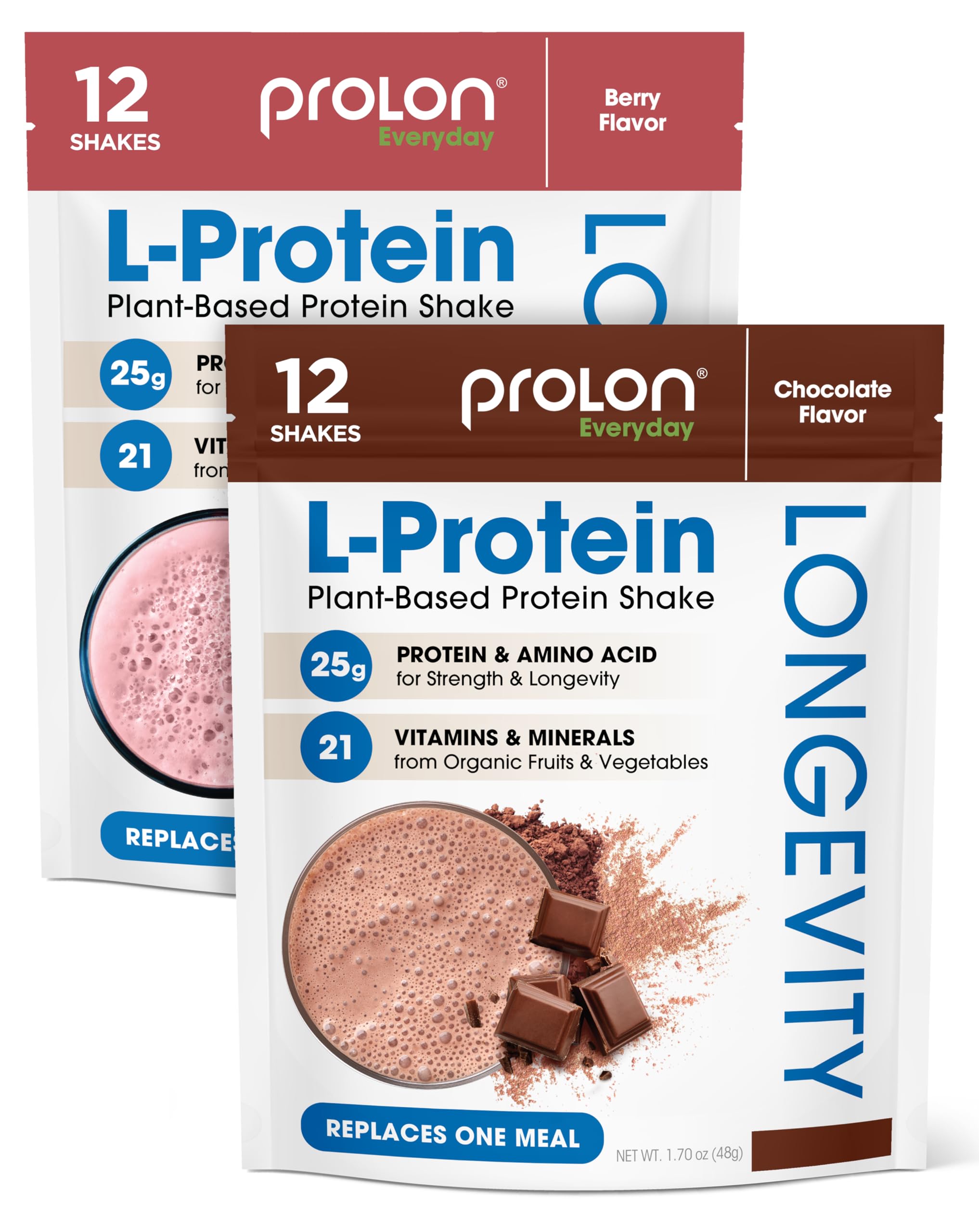 Prolon Longevity chocolate tub close-up, 25g protein for post-workout recovery