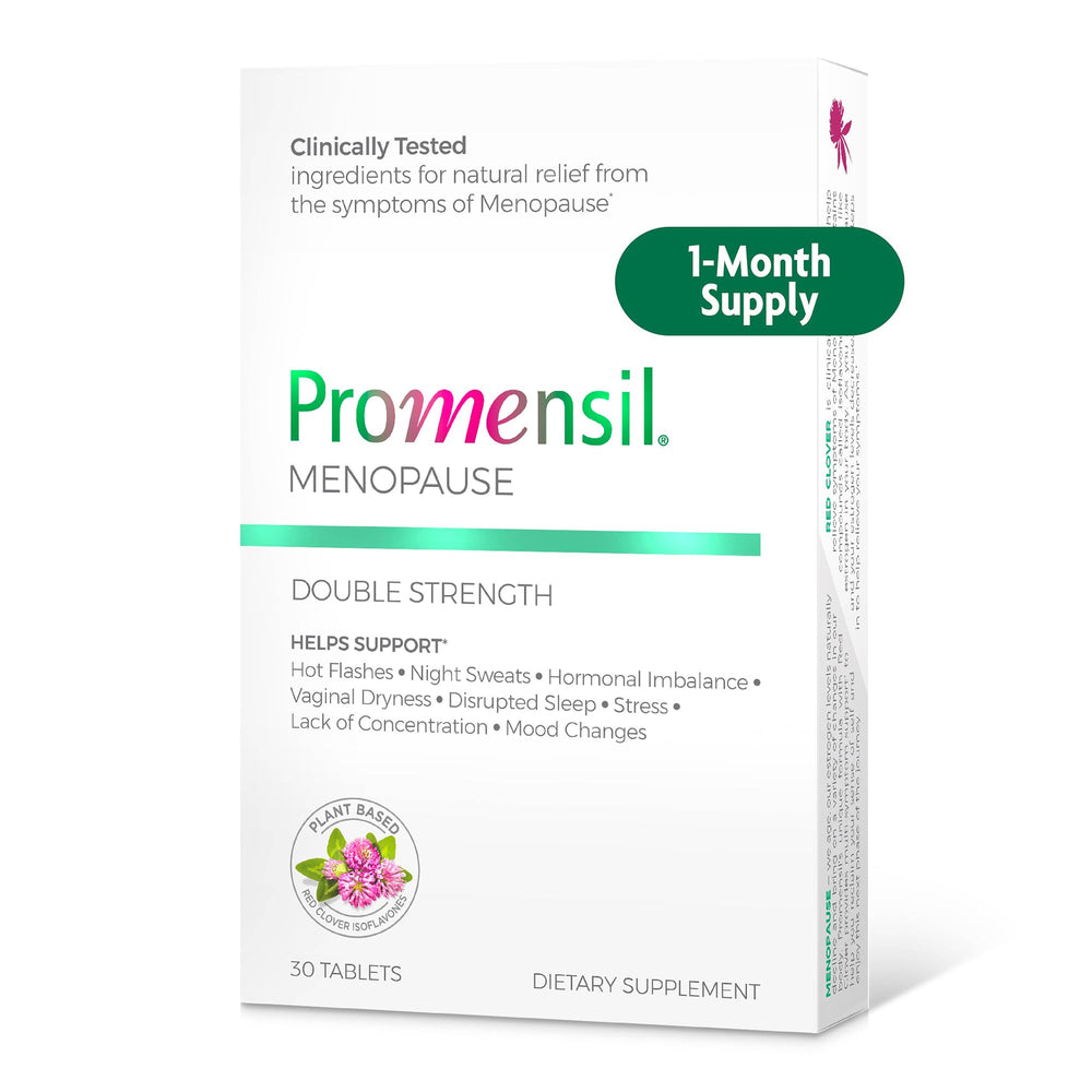 Promensil menopause double strength bottle on a clean surface for daily support