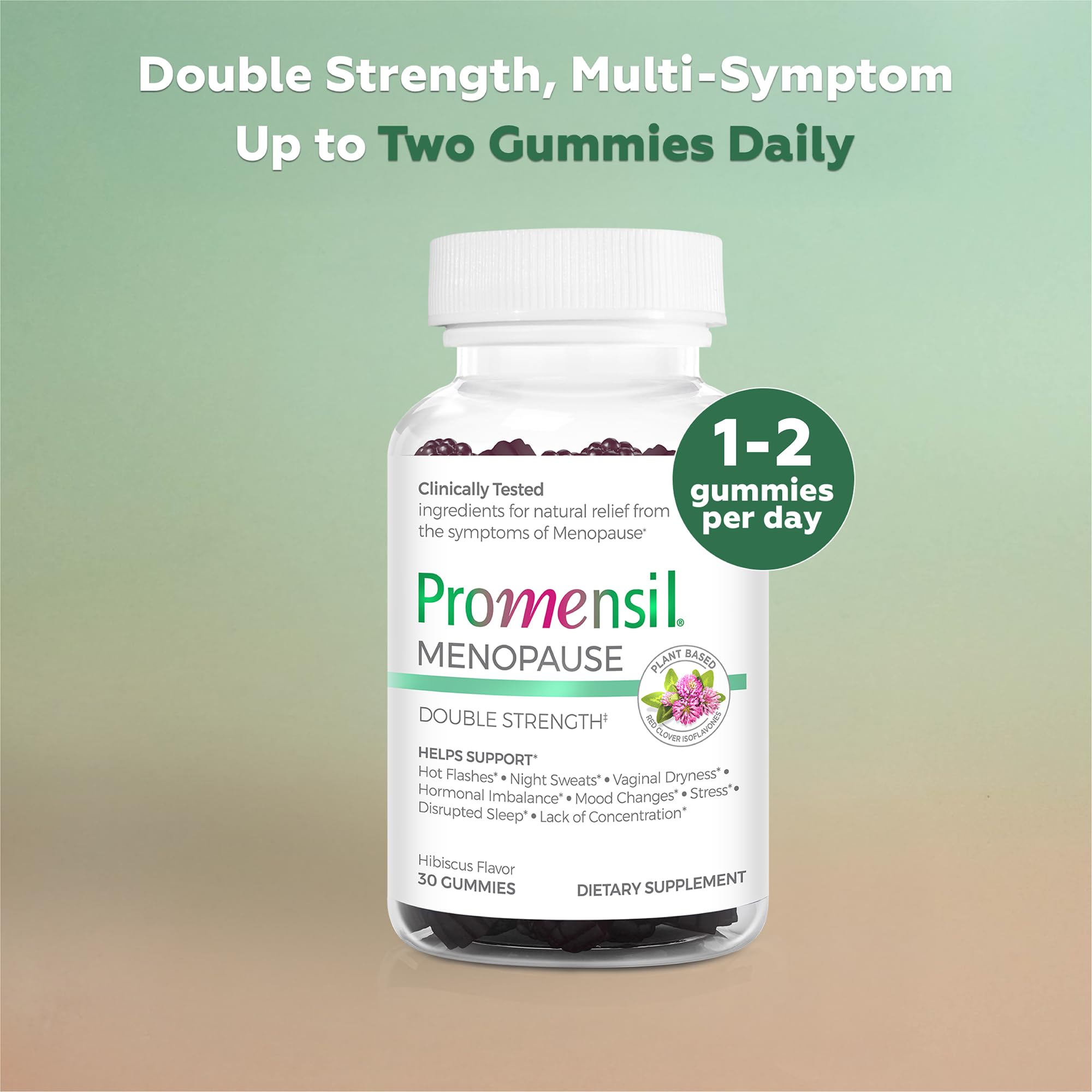 Promensil red clover gummies at night for potential night sweat relief.