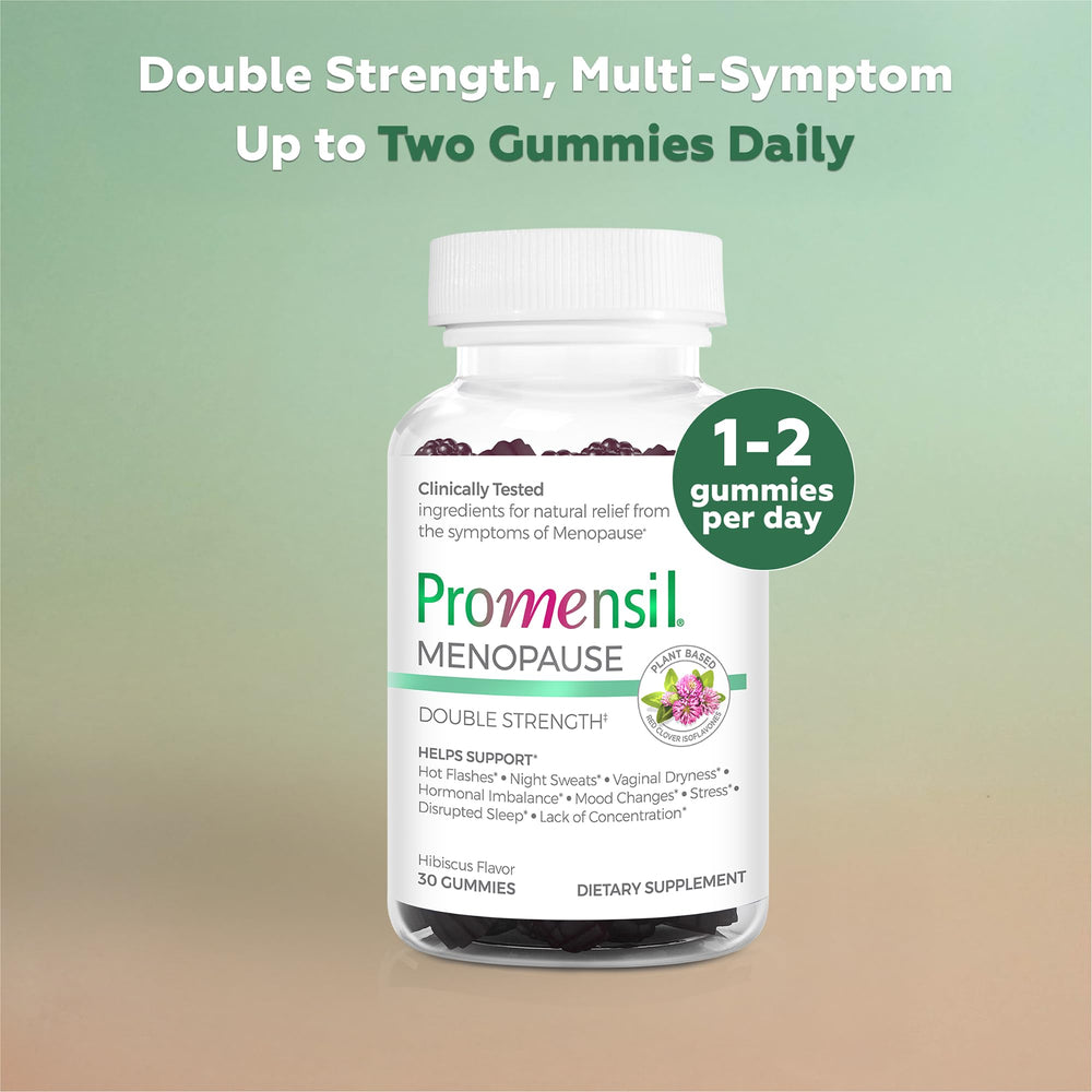 Promensil red clover gummies at night for potential night sweat relief.