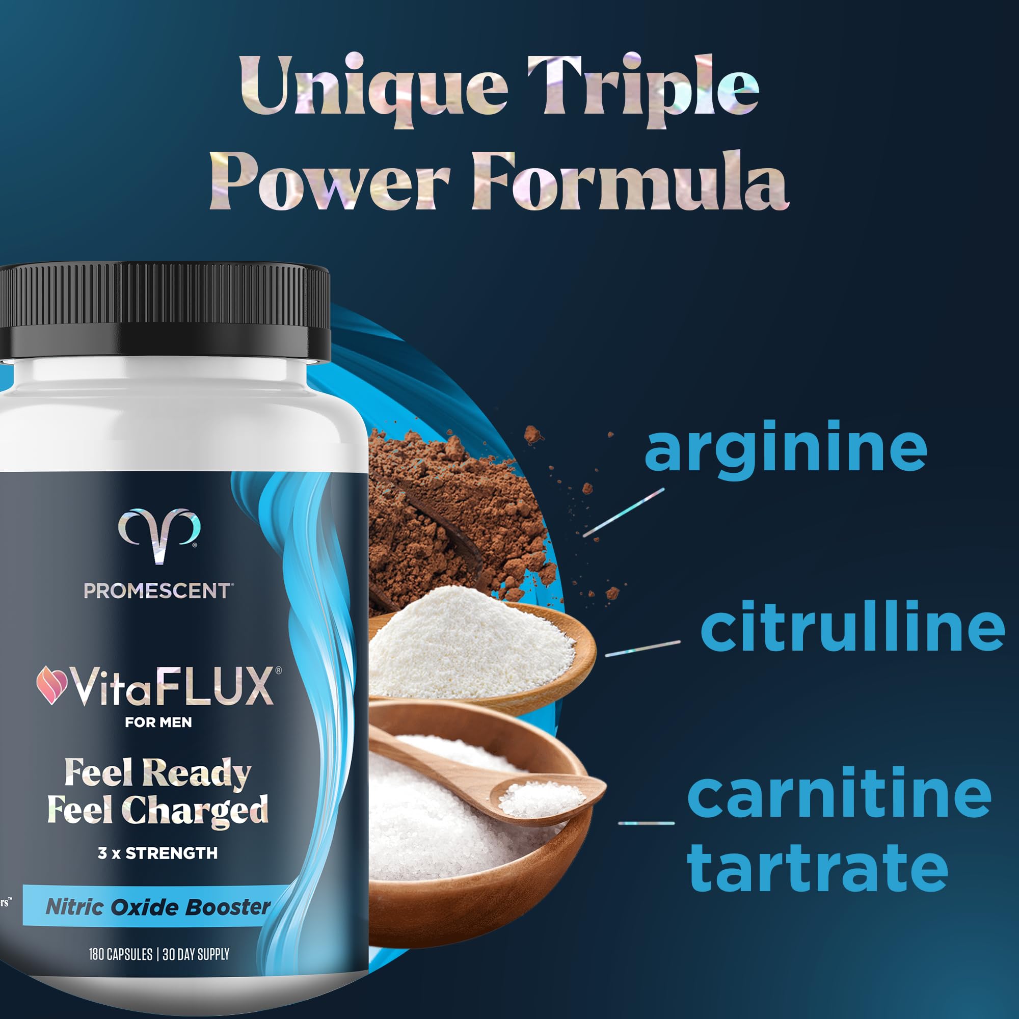 Promescent VitaFLUX label close-up showing L-Arginine and L-Citrulline for endurance