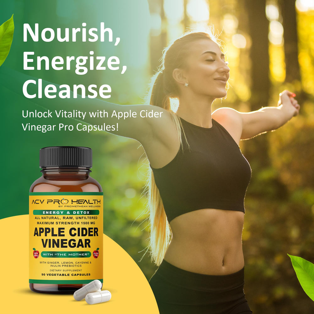 Close-up of Promethean Wellness ACV Pro capsules for gut-friendly daily digestion
