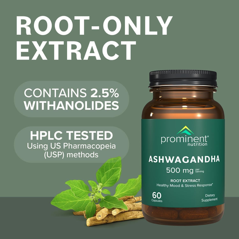 Prominent Nutrition Ashwagandha daily serving capsules ready to take.