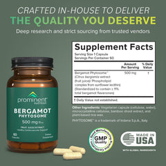 Prominent Nutrition Bergamot Phytosome capsules close-up showing 500 mg dosage